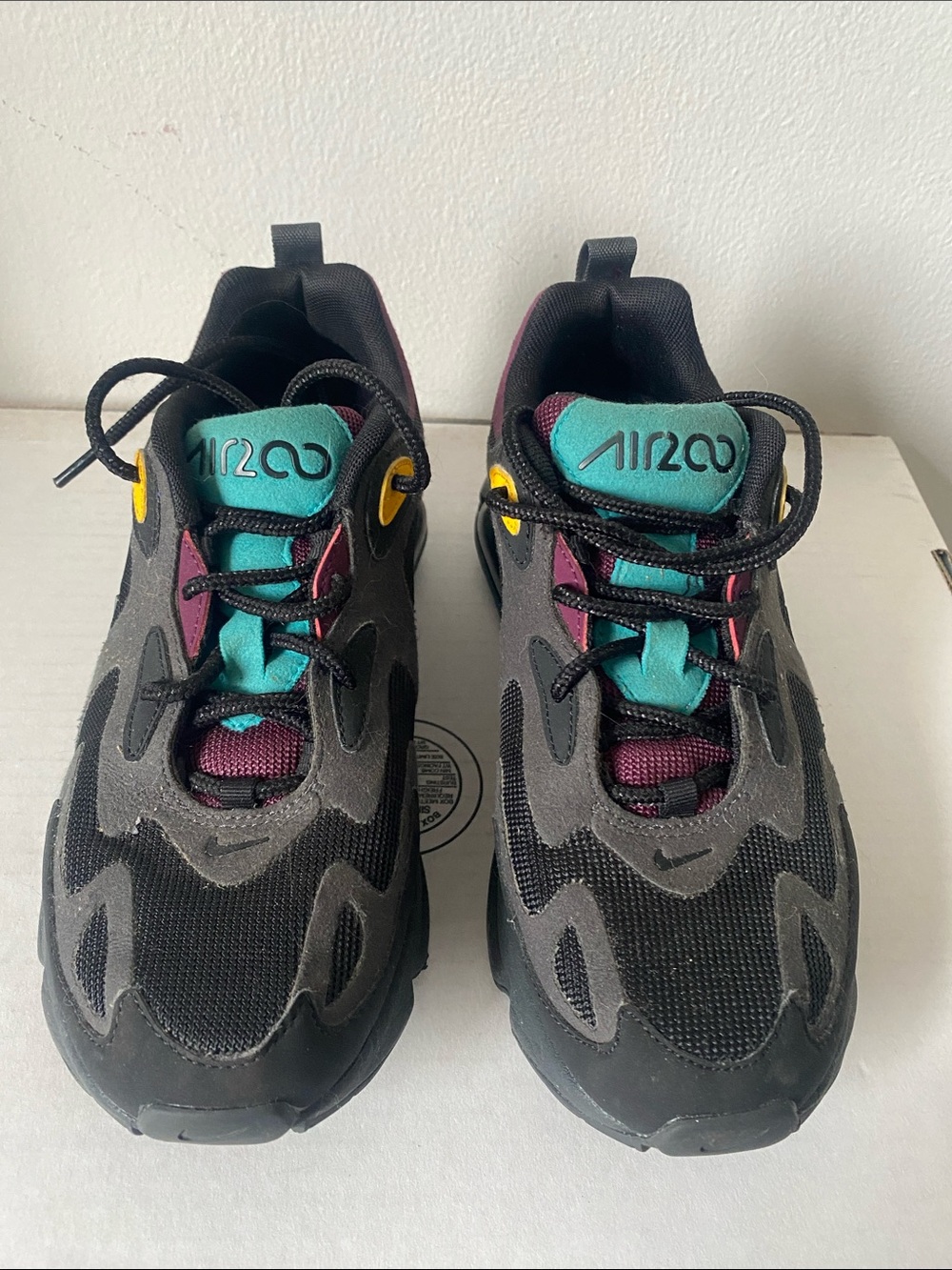 Nike Air Max 200 women’s Black Bordeaux with Teal, Maroon and Yellow Accent